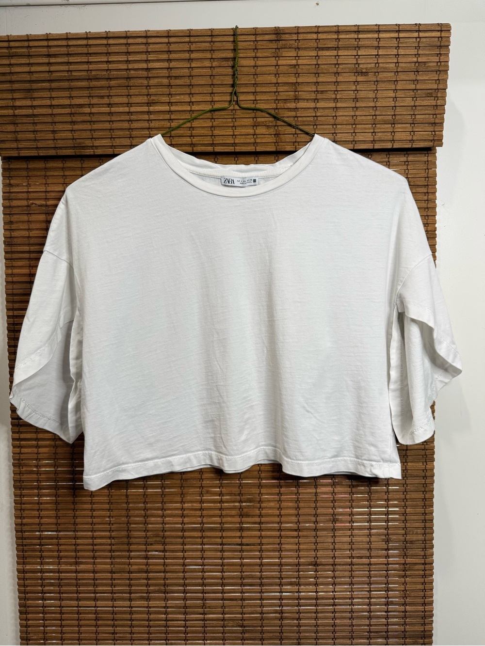 Zara White Cropped Crewneck Tee
